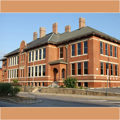 Two story red brick school building