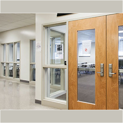 School computer lab with floor to ceiling windows